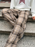 Drawstring Plaid Wide Leg Pants