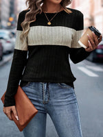 Color Block Round Neck Long Sleeve Top