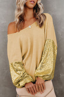 Sequin Waffle-Knit Blouse