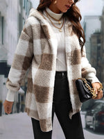 Plaid Long Sleeve Hooded Coat