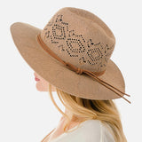 Diamond Cutout Sun Hat With Leather Band