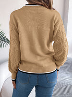 Contrast Trim Round Neck Long Sleeve Sweater