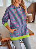 Lovelet Drawstring Striped Long Sleeve Hoodie