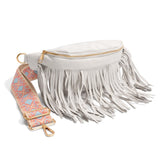 Faux Suede Fringe Sling Bag With Guitar Strap