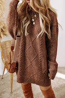 Cable-Knit Round Neck Sweater Dress