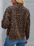 Leopard Button Up Dropped Shoulder Denim Jacket