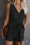 Full Size Tied V-Neck Sleeveless Romper with Pockets