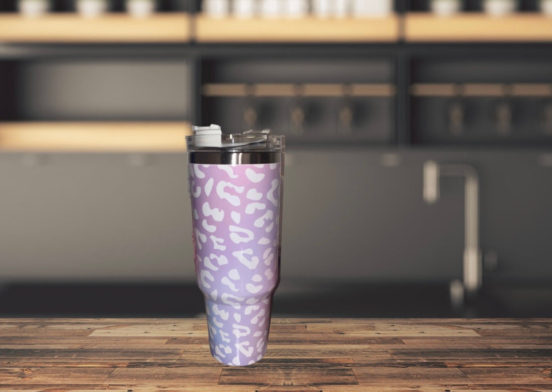 Iridescent Leopard Print 40oz Tumbler W/ Handle