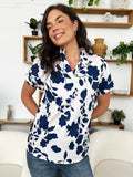 Flower Notched Short Sleeve Blouse