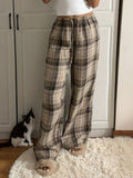 Drawstring Plaid Wide Leg Pants