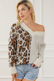 Leopard V Neck Drop Shoulder Sweater