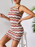 Openwork Striped Spaghetti Strap Knit Dress