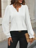 Notched Flounce Sleeve Blouse