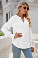 Eyelet Notched Lantern Sleeve T-Shirt