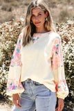 Printed Round Neck Balloon Sleeve Blouse