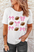 Football & Bow Round Neck Short Sleeve T-Shirt