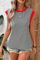 Striped Round Neck Cap Sleeve Top