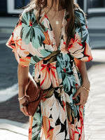 Floral Plunge Half Sleeve Dress