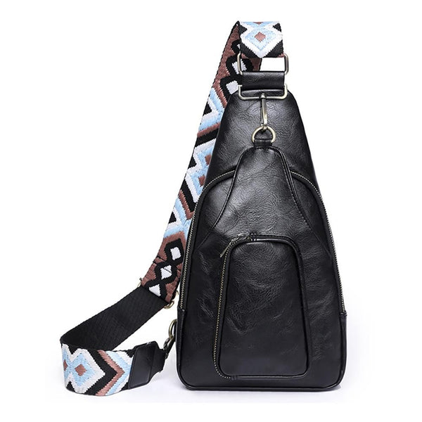 Solid Faux Leather Sling Bag With Adjustable Guitar Strap