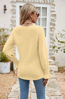 Eyelet Flounce Sleeve V-Neck Blouse
