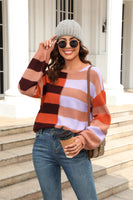 Angel Wings Round Neck Long Sleeve Color Block Dropped Shoulder Pullover Sweater