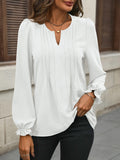 Notched Flounce Sleeve Blouse