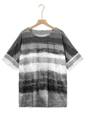 Full Size Color Block Round Neck Half Sleeve T-Shirt