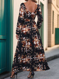 Slit Printed Surplice Long Sleeve Maxi Dress