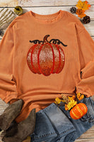 Sequin Pumpkin Round Neck Long Sleeve Sweatshirt