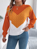 Contrast Round Neck Long Sleeve Sweater