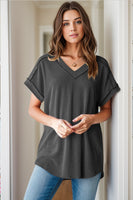 Textured V-Neck Short Sleeve Top