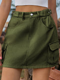 Adjustable Waist Denim Skirt with Pockets