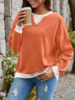 Lovelet Contrast Round Neck Long Sleeve Sweatshirt