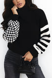 Striped & Checkered Turtleneck Dropped Shoulder Sweater