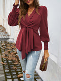 Devine Smocked Surplice Long Sleeve Blouse