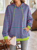 Lovelet Drawstring Striped Long Sleeve Hoodie