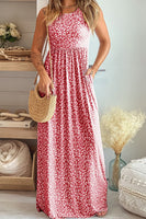 Leopard Round Neck Sleeveless Maxi Dress