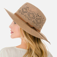 Diamond Cutout Sun Hat With Leather Band