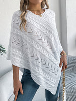 Cable-Knit Openwork Three-Quarter Sleeve Sweater