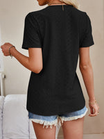 Eyelet V-Neck Short Sleeve Top