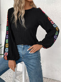 Embroidered Round Neck Long Sleeve Top