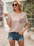 Ivy Lane Pocketed Leopard Round Neck Short Sleeve T-Shirt