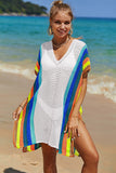 Openwork Striped Slit Knit Cover Up