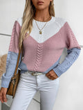 Color Block Round Neck Long Sleeve Sweater