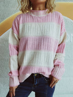 Contrast Round Neck Long Sleeve Sweater