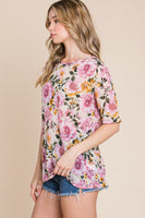 BOMBOM Floral Round Neck T-Shirt