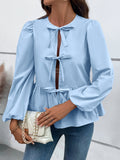 Ivy Lane Peplum Tied Long Sleeve Blouse