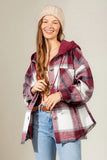 Drawstring Plaid Dropped Shoulder Hooded Shacket