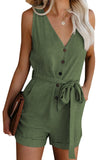 Full Size Tied V-Neck Sleeveless Romper with Pockets