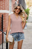 Eyelet Lace Trim Eyelash V-Neck Tank